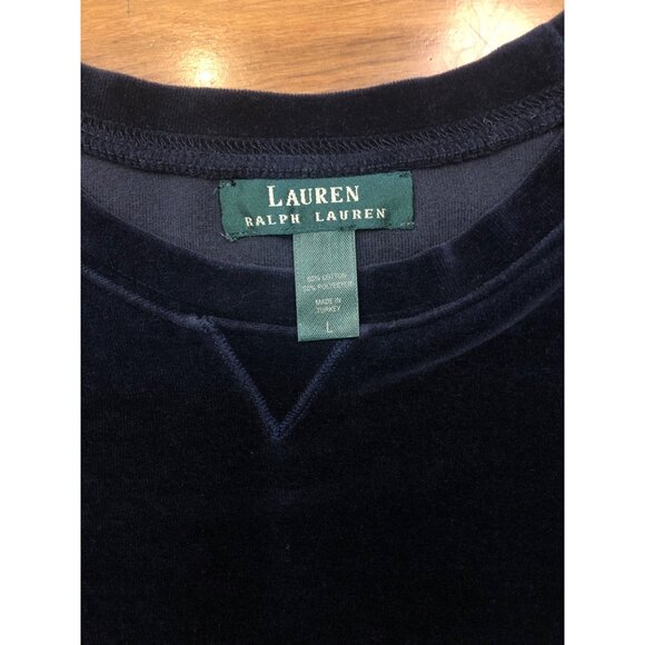 Lauren Ralph Lauren Cotton Blend Velour Long Sleeve Navy Sweatshirt Size L - Picture 6 of 10